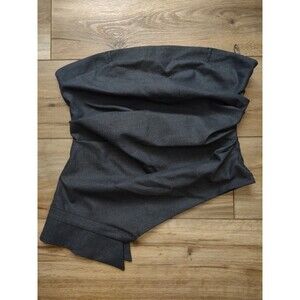 NWT Zara Sz Large Black Pin Striped Asymmetrical Rouched Crop Tube Top
